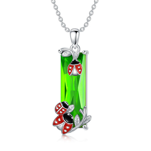 AENEAS Ladybug Necklace 925 Sterling Silver Green Crystal Pendant Ladybug Jewelry Gifts for Her Wife Women