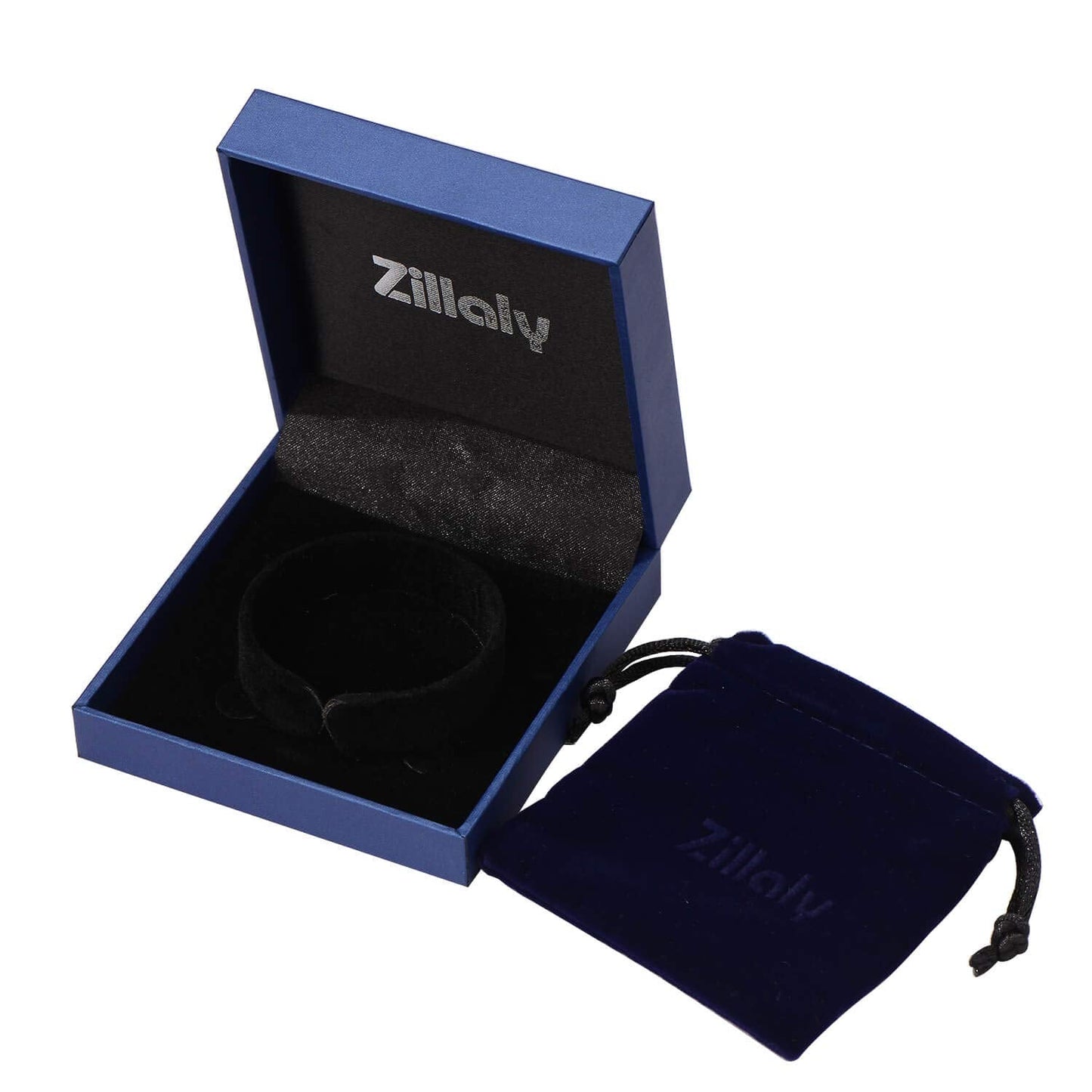 Zillaly Men's Stainless Steel Two-Tone Square Link diamond Bracelet in Black & Blue Ion-Plated Black (silver black)