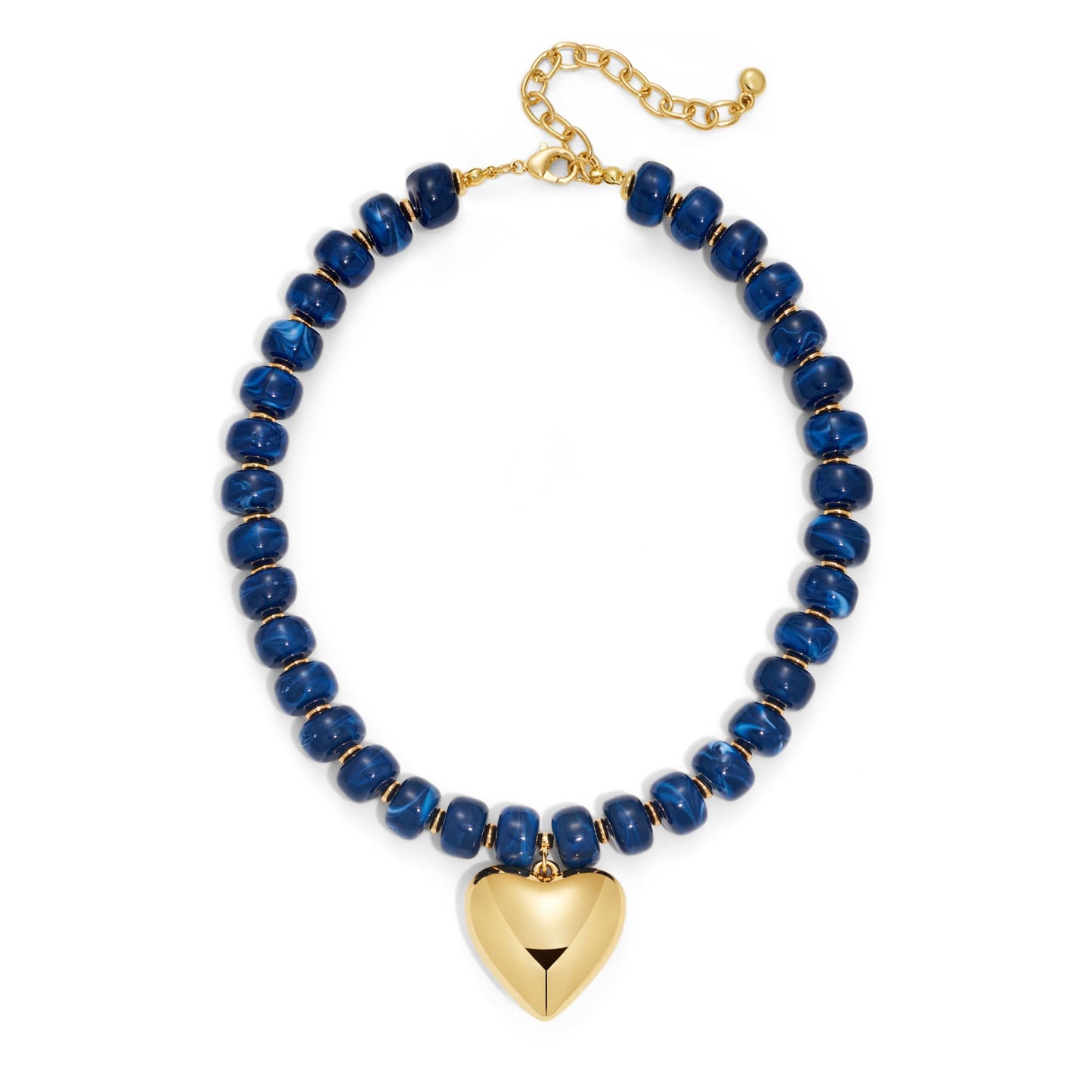ENSKEFEN Big Gold Heart Pendant Necklaces for Women Chunky Resin Acrylic Beaded Choker Necklace Statement Dark Blue Beads Necklace Bold Fashion Jewelry