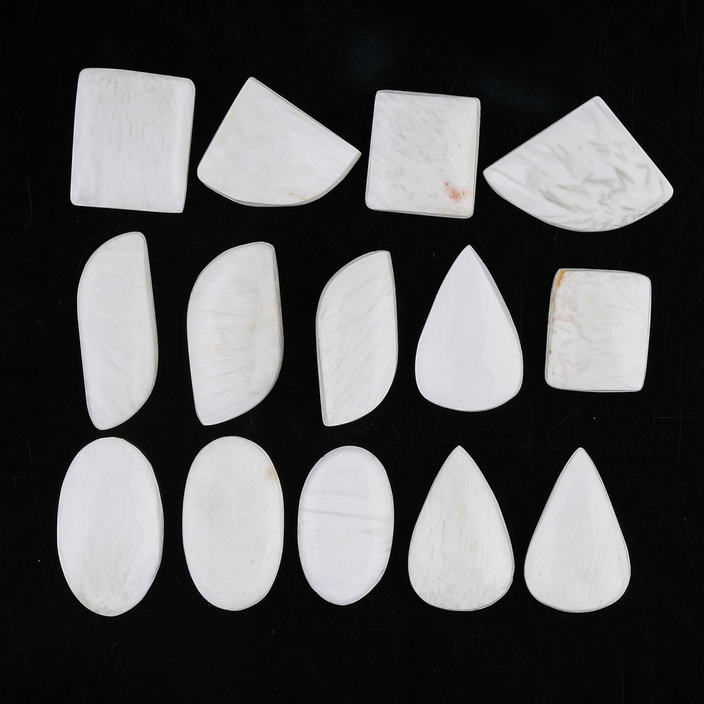GemSymphony 100 Carat Natural Scolecite Gemstone Cabochon Lot Mixed Shapes – 5 to 6 pcs Hand Polished Crystal Stones for Jewelry Making Supply, Healing, Reiki, Craft Supplies, Unique Cab Set for Wire Wrapping & Collectors (15-20 mm)