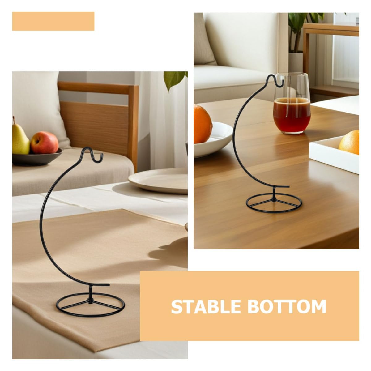 NUOBESTY 2pcs Moon-shaped Ornament Display Hanger Iron Hook Rack for Hanging Flowerpot Stand, Air Plant Planter Holder, Black Metal Micro Landscape Bottle Hanger for Indoor Home Décor