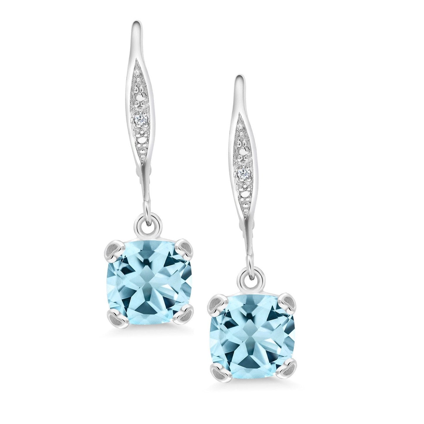 Gem Stone King Drop Dangle Earrings For Women | 7MM Cushion Cut Gemstone Birthstone and Diamond | 925 Sterling Silver | Jewelry Gift for Mom Wife Her | Sky Blue Topaz-November | Sterling Silver