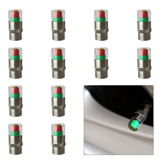 12PCS Car Tire Pressure Monitor Valve Stem Caps, 3-Color Eye Alert Valve Stem Caps Sensor Indicator, 2.4Bar 36PSI Tire Pressure Gauge Valve Caps for Cars, SUVs, Trucks, Motorcycles, Bicycles