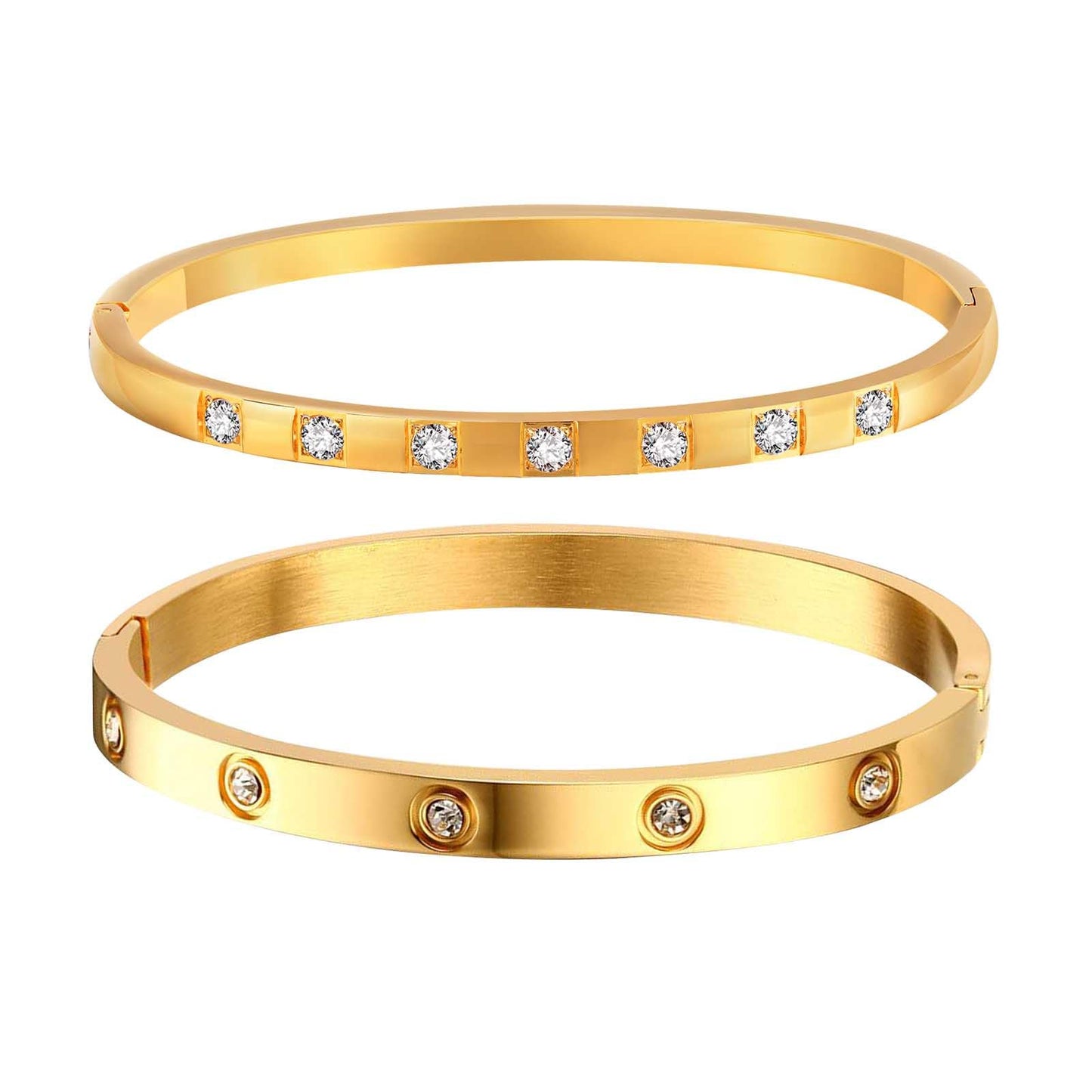 MPRAINBOW Gold Bracelets for Women, 2Pcs 18K Gold Plated Cubic Zirconia Bangle Crystal Friendship Bracelet Jewelry,Wedding Party Christmas Birthday Gift for Girlfriend Sister Daughter