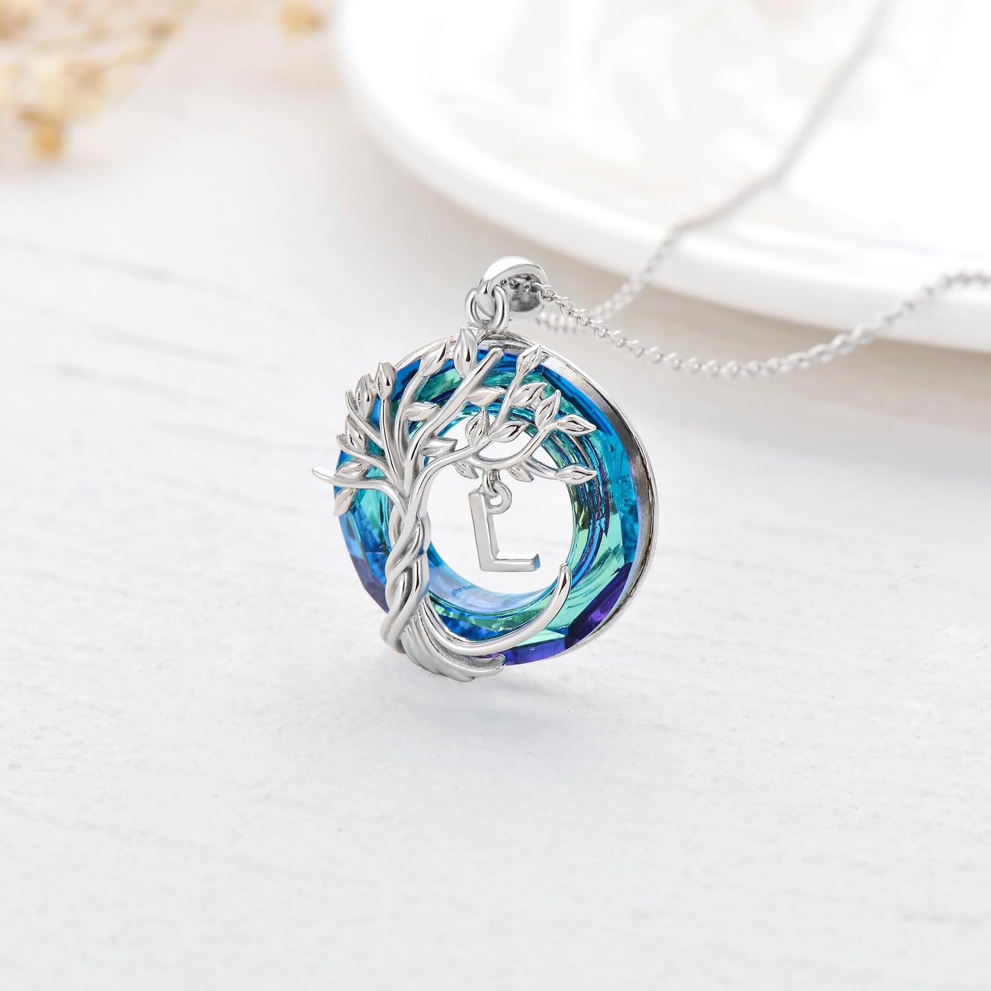 TOUPOP Tree of Life Initial Necklace Gifts for Women Sterling Silver Initial L Letter Jewelry Irish Crystal Pendant Birthday Gifts for Women Her Mom Wife Daughter