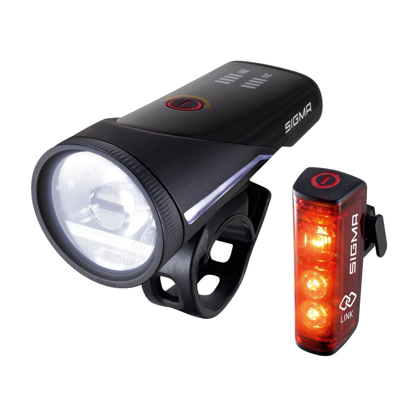 SIGMA Bicycle Light Set Aura 100/Blaze Link (Silicone Holder) Innovative Coupling Function and Automatic Light Adjustment LED Bicycle Light Front with 100 Lux Rear Light with Brake Light Function