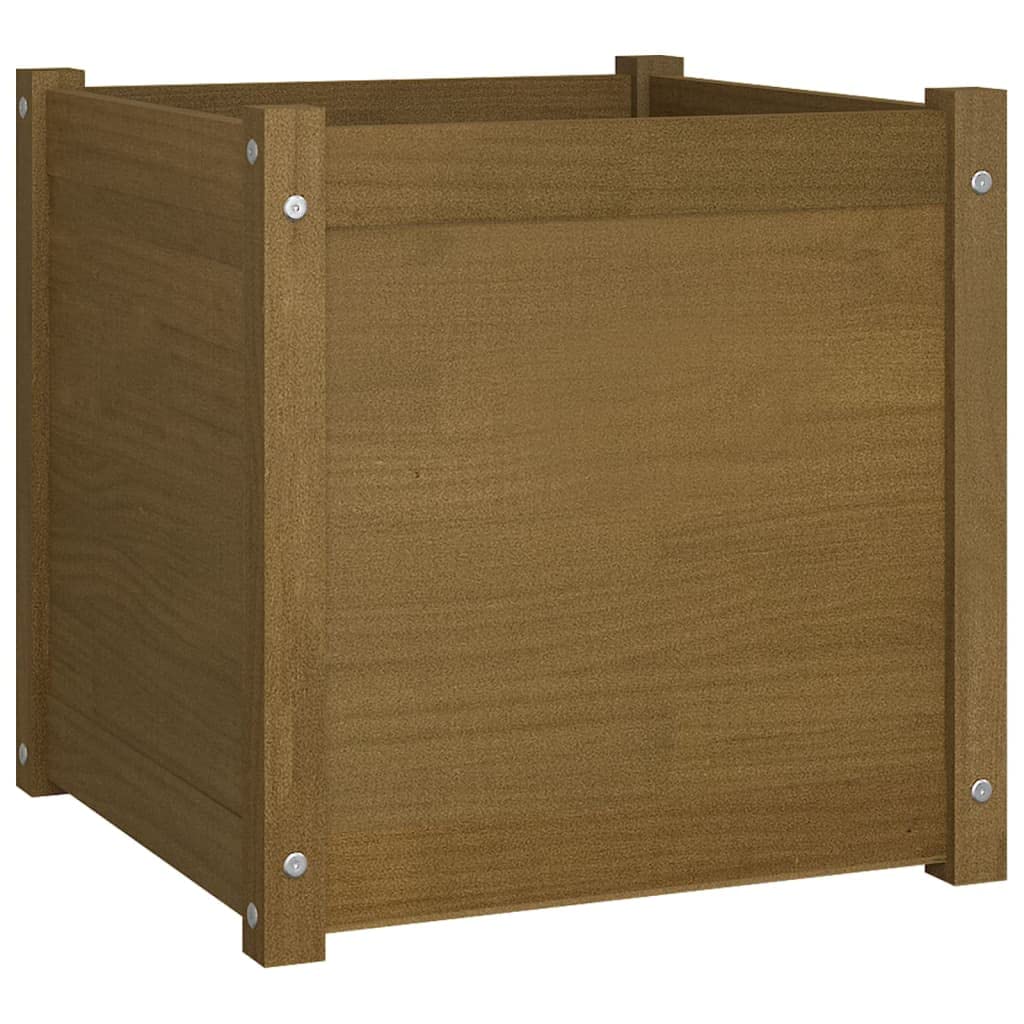 MINERWALL Honey Brown Solid Pinewood Garden Planter, 19.7 inch Square Outdoor Raised Garden Bed for Flowers, Herbs, Vegetables, Weather Resistant Patio Decor