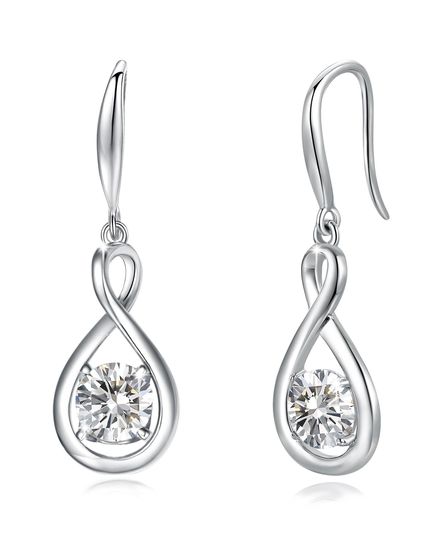 FANCIME Dangle Drop Earrings with Solitaire CZ Cubic Zirconia Simulated Diamond 925 Sterling Silver Infinity April Birthstone Earring Fine Jewelry Birthday Mothers Day Gifts for Mom Women