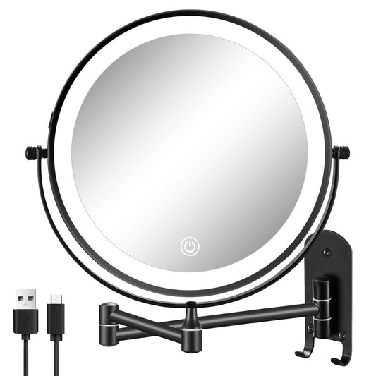 DECLUTTR 20X/1X Wall Mounted Makeup Mirror, 9 Inch Large Size Magnifying Mirror, 360° Swivel Extendable Mirror for Bathroom, Black