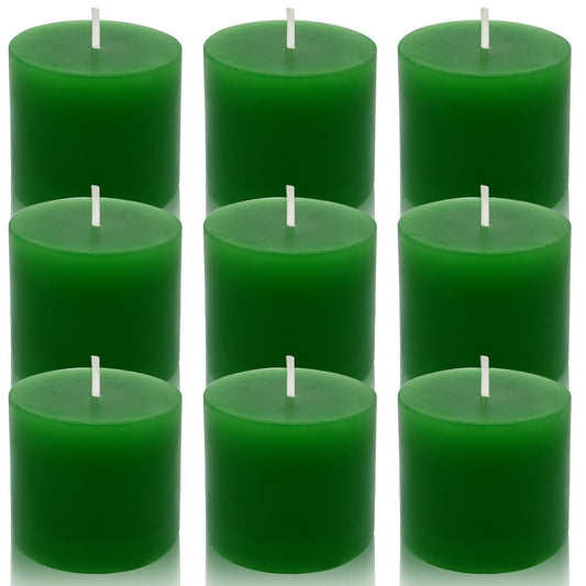 9 Packs Green Votive Candles, Small Unscented 1.5 Inch Diameter Wax Candles for Home Wedding, Party, Table Decor - 8 Hours Burn Time (1.5" W x 1.25" H)