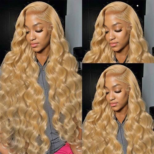 Saxio 13x4 Body Wave Honey Blonde HD Pre Plucked With Baby Hair 200% Density Lace Frontal Human Hair Wigs 27# Blonde Wig Human Hair 28 Inch