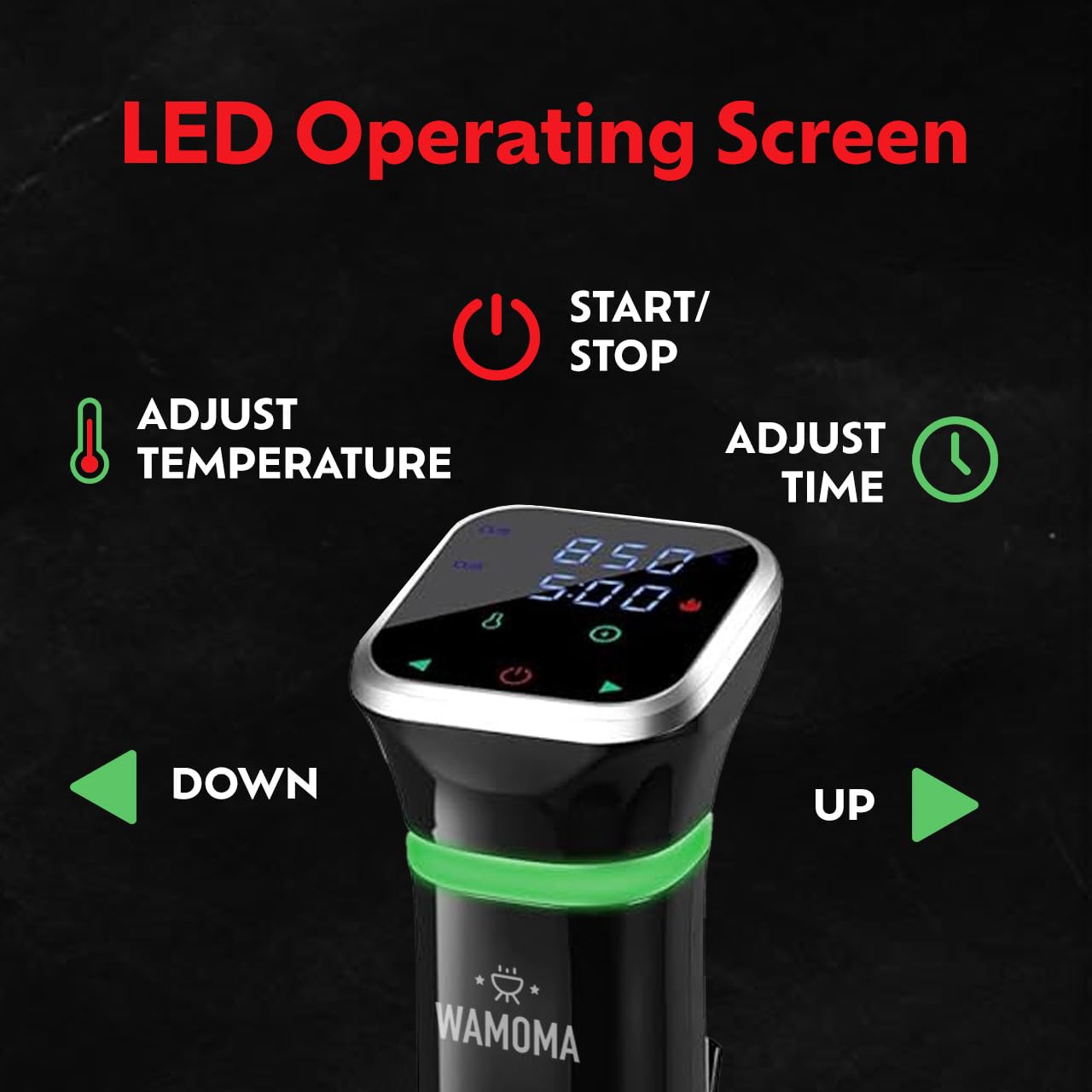 Wamoma Sous Vide - Precision Cooker with Immersion Circulator & Free Cookbook, 1100W Ultra-Quiet Motor, IPX7 Waterproof, Smart Chip Technology, Perfectly Cooked Meals, Universal Clip Design