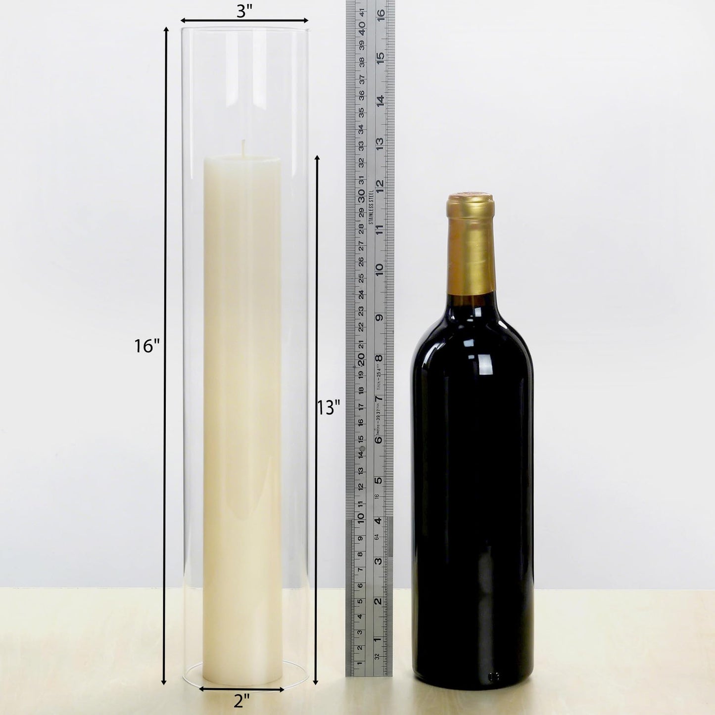 CYS EXCEL 6 PCS (H:16" D:3"") Open Ended Clear Glass Hurricane Candleholder Tube Lamp Shade Open Flame Candlestick Holder Chimney Tube Cover Bottomless Cylinder"