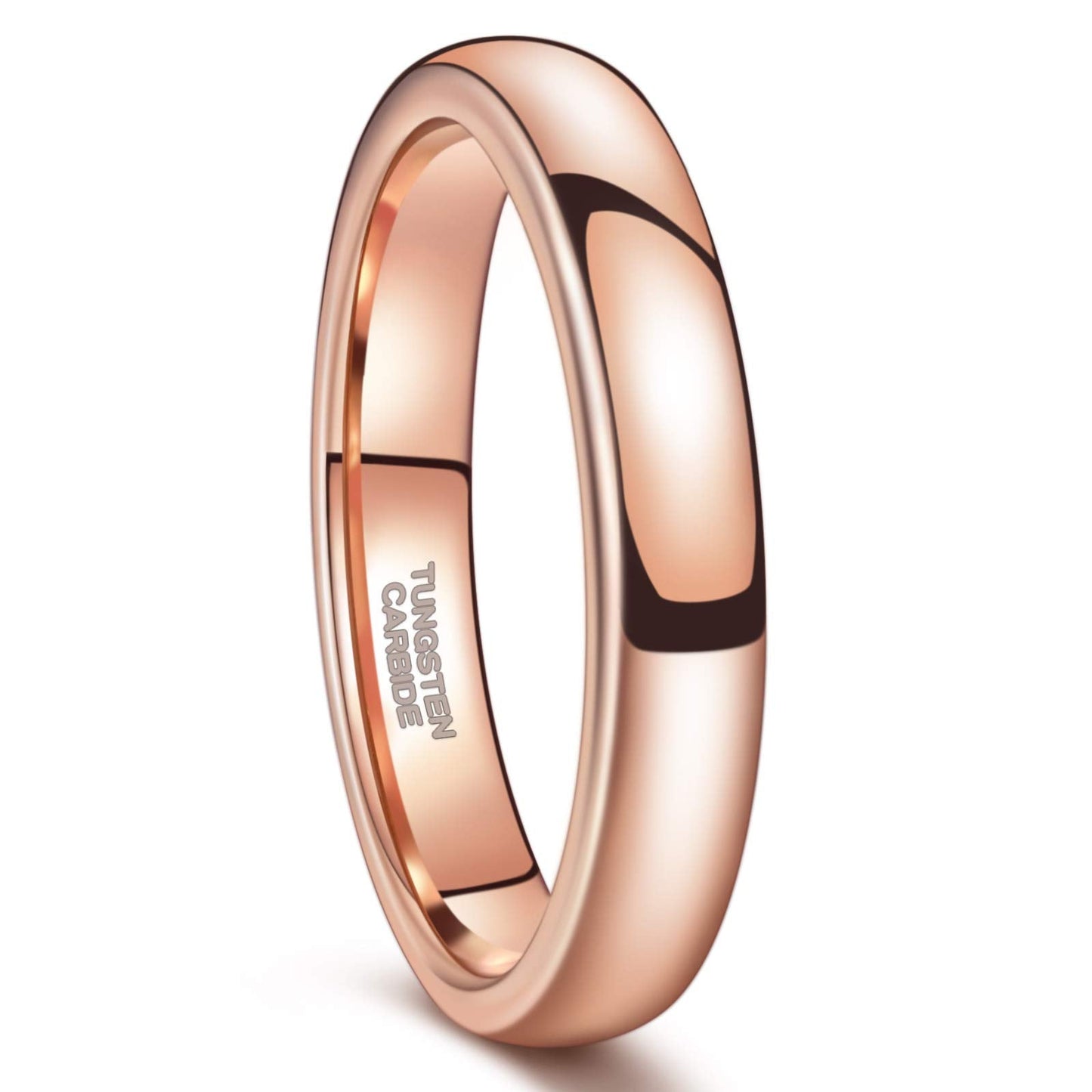 Greenpod 4mm Tungsten Rings for Women High Polished Plain Dome Rose Gold Plated Classic Wedding Band Comfort Fit Size 6.5