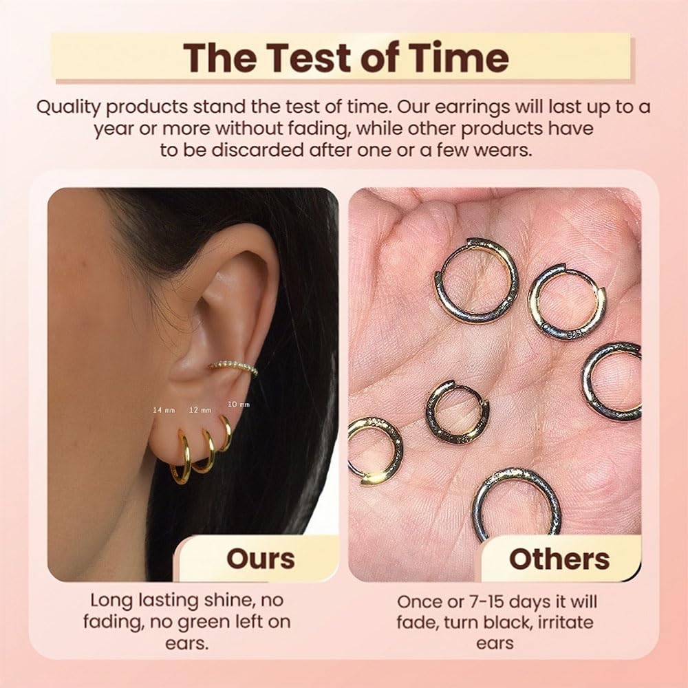 5 Pairs Small Gold Huggie Hoop Earrings Set Women 14K Gold Plated Cartilage Earrings Hypoallergenic Lightweight Stainless Steel Earrings 2nd 3rd Hole Cute Multiple Piercing Stack Jewelry Trendy Gift