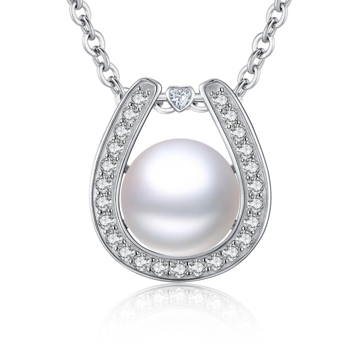 11.5 mm Pearl Necklace 925 Sterling Silver Jewelry 5A Cubic Zirconia Horseshoe Pendant Necklace Best Gifts for Mom Women Girlfriend Grandma Her Wedding Birthday Anniversary Engagement Valentine's Day