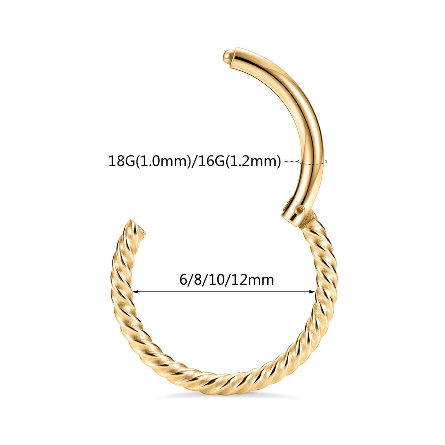 Nose Rings 16 Gauge Nose Ring Hoop Earrings 12mm Septum Ring Nose Hoop 16g Cartilage Earring Gold Septum Clicker Lip Rings 12mm Helix Earring Rook Earrings Nose Piercing Septum Jewelry Surgical Steel