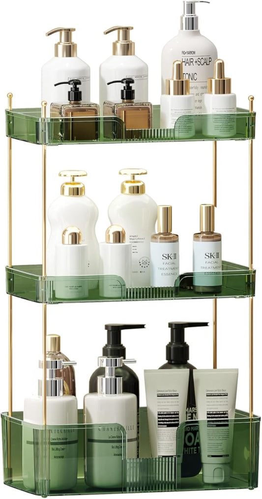 Akinbas 3 Tier Bathroom Organizer Countertop Makeup Perfume Tray Skincare Organizer for Bathroom Dresser Vanity (Green)
