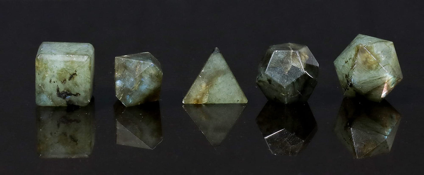 Crocon Labradorite 5Pcs Platonic Solids Crystal Geometry Set, Platonic Solids Sacred Geometric Stones for Meditation Reiki Balancing Healing Chakra Stone Cleansing Spiritual Good Luck (1520mm)