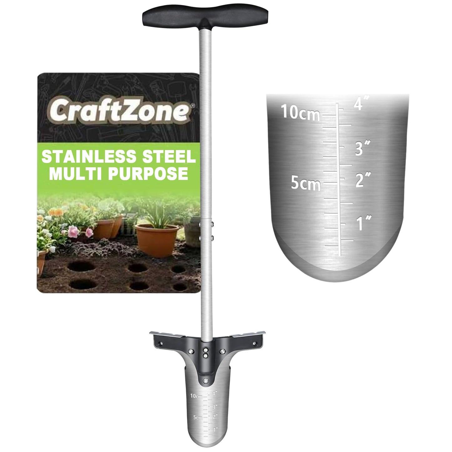 CRAFTZONE Bulb Planter Tool with Long Handle and Foot Pedal Heavy Duty High Carbon Steel Garden Dibber Sod Plugger Cutter for Planting Bulbs Tubers and Lawn Care, for Digging, Grass Plug, Soil, Tulips