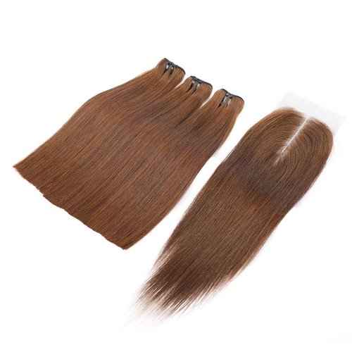 DreamPack Bone Straight Virgin Human Hair 3 Bundles with 2 * 6 Closure Raw Hair 15A Bundles 100% Unprocessed Premium Raw Hair for Women Natural Color (8"8"8" + 8", 33#)