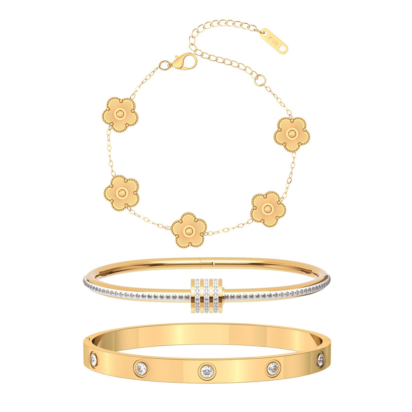 PCY Gold Bracelets For Women,3PC Bangle Gold Plated Bracelets For Women,Trendy Statement Cuff Stackable Bangles Set,Fashion Jewelry for Women. (Medium, Lucky Love)