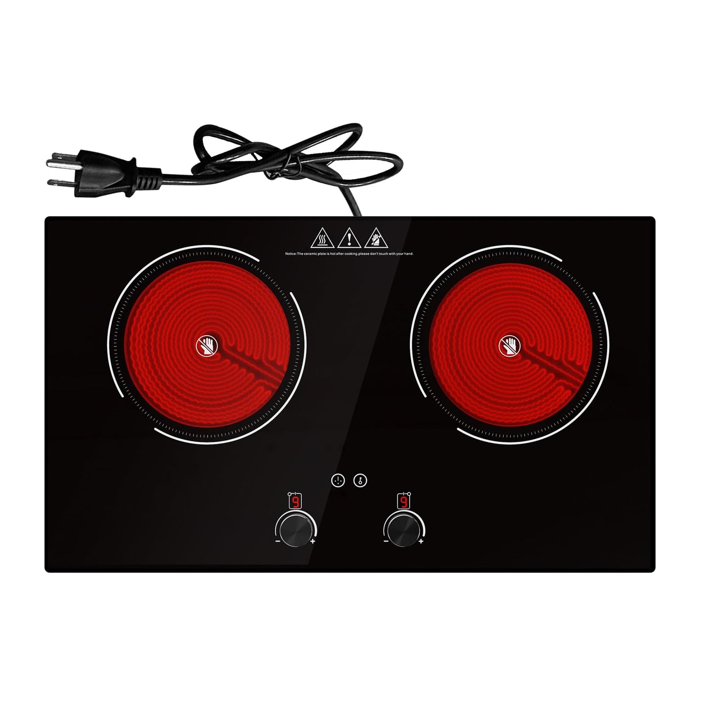 GTKZW 4000W Electric Cooktop: 24" Electric Stove 2 Burner Hot Plate Double Burner, Knob Control Countertop & Built-in, 9 Power Levels, Child Lock, Timer, Suitable for All Pans