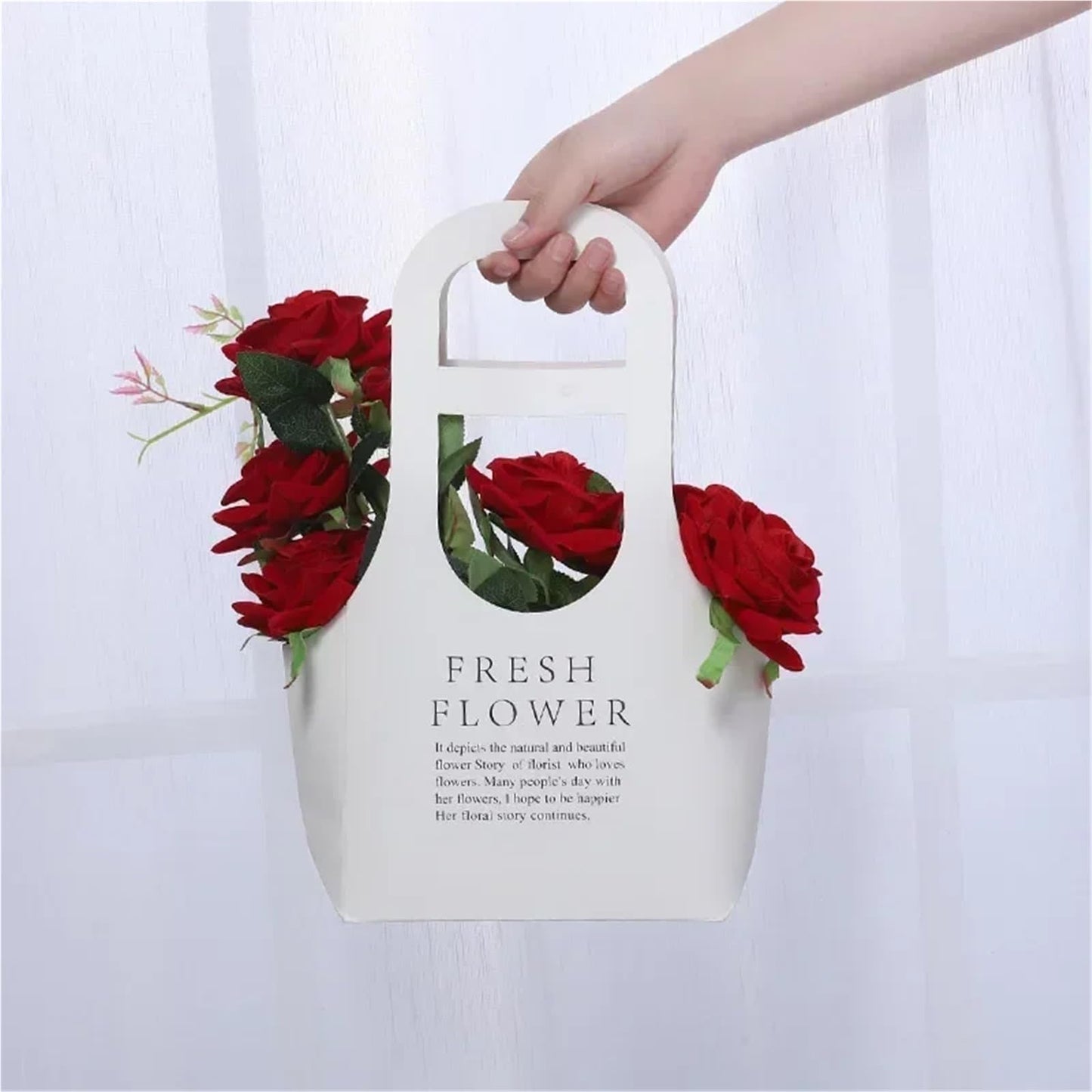 Nikeg Kraft Paper Flower Gift Bags 10Pcs Packaging Flower Boxs Rose Wrapping Handheld Waterproof Kraft Paper Bag Arrangement Valentine'S Day Wedding Decoration Gift(WHITE,S 17x 7.5 x32.5cm)