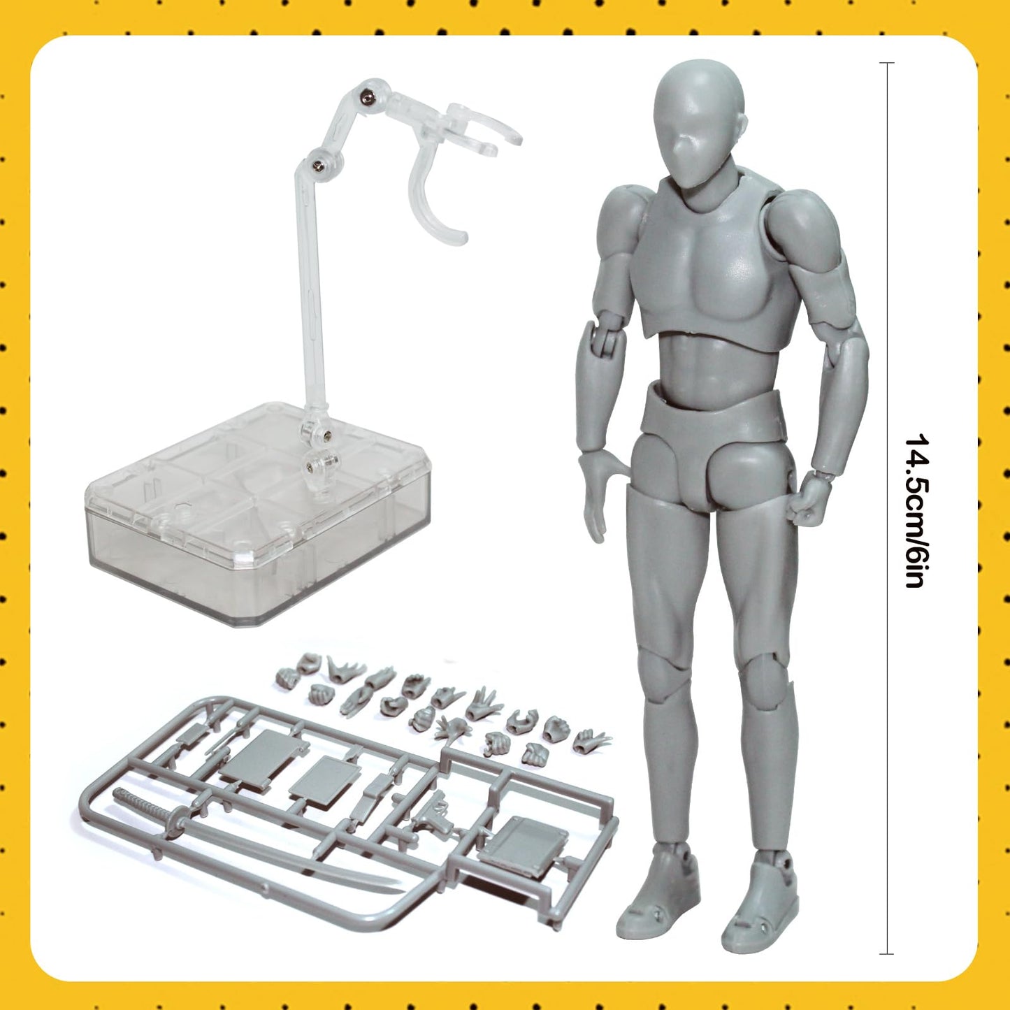 AXITWXIT Body Kun Artist Manikin Male Figure Drawing Supplies and Tools, Mannequin for Artists Drawing Figures Model for Sketching, Painting, 5.5" Grey with Stand