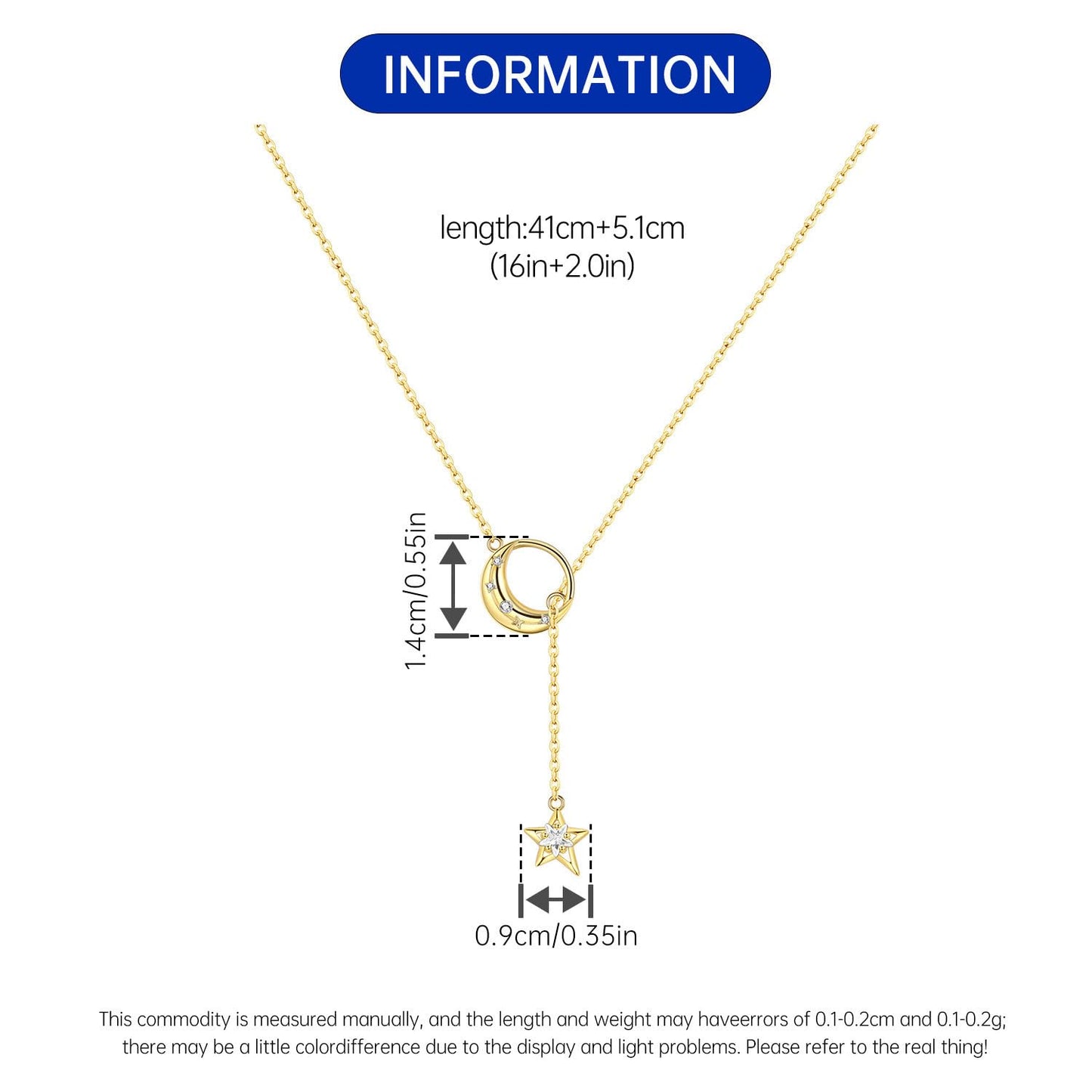 MISEFF 925 Sterling Silver Fashion Pendant Necklace for Women，Fashion Jewelry, 18K Gold Plated， Advanced Retro Series Link Chains ，Basic Multifunctional Accessories Suitable for Multiple Occasions and Daily Wear (Golden Star Moon Y-shaped Chain)