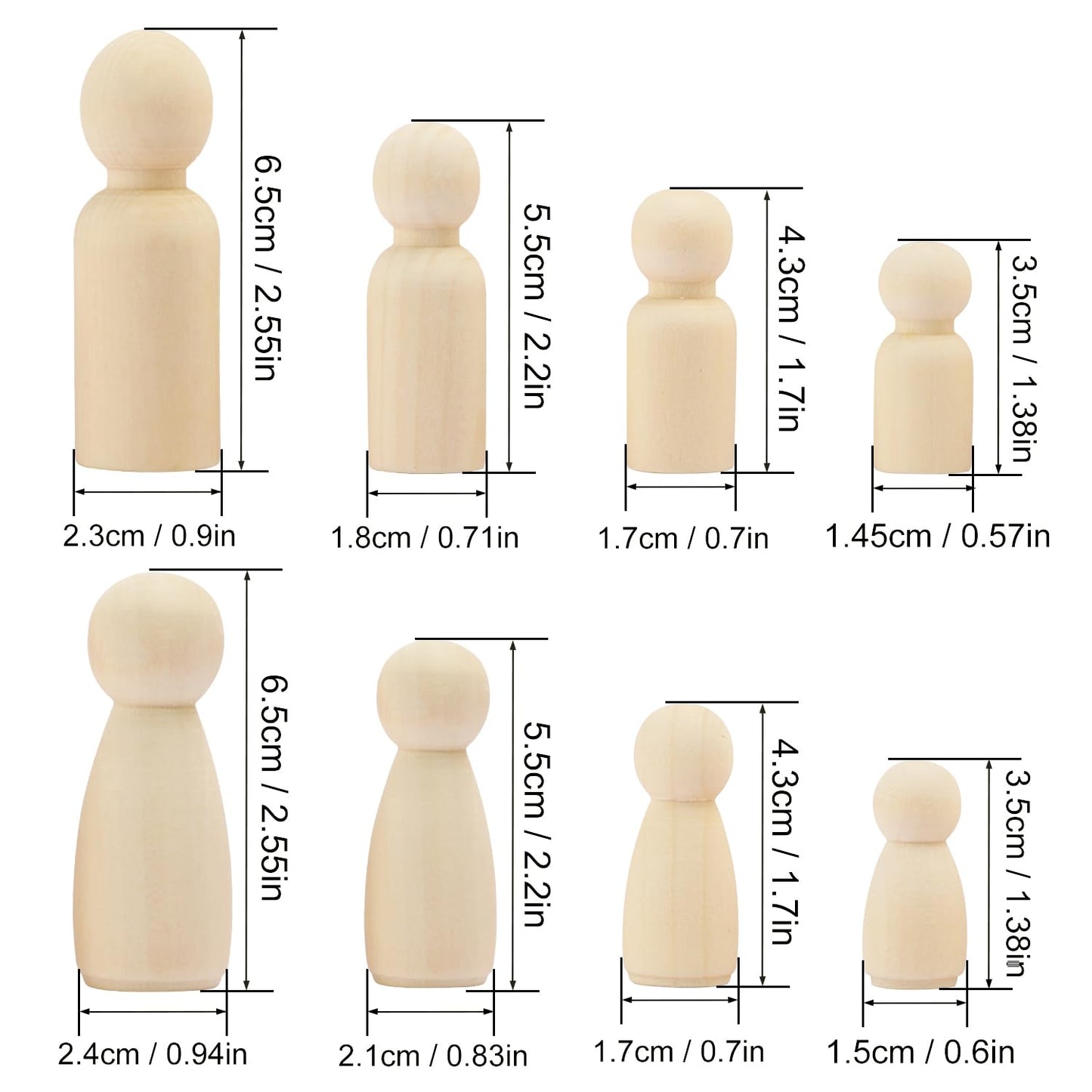 150 Pieces Wooden Peg Doll, Unfinished Wooden Peg Dolls in Different Shapes and Sizes, Perfect for DIY Art and Craft, Painting, Table Setting by GNIEMCKIN