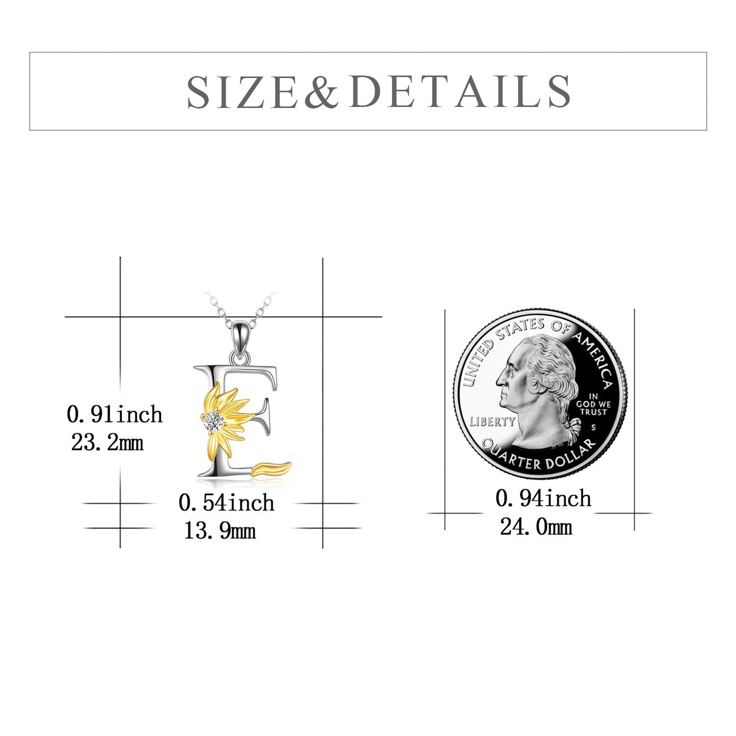 POPLYKE Sterling Silver Initial Alphabet Letter Script Name Pendant Chain Necklace for Women for (Sunflower E)