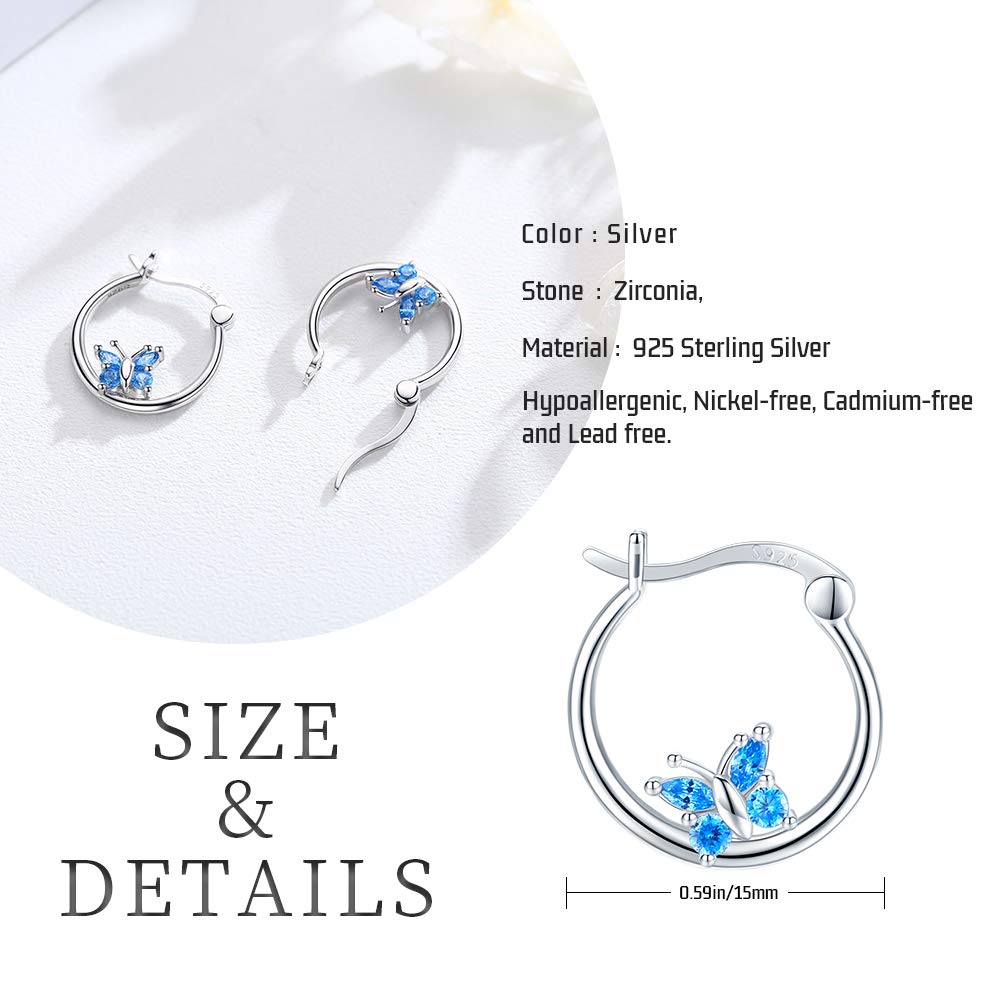 Butterfly Hoop Earrings for Women 925 Sterling Sliver Butterfly Earrings Dainty Earrings Hypoallergenic Earrings Butterfly Jewelry for Teen Girl Daughter Sister