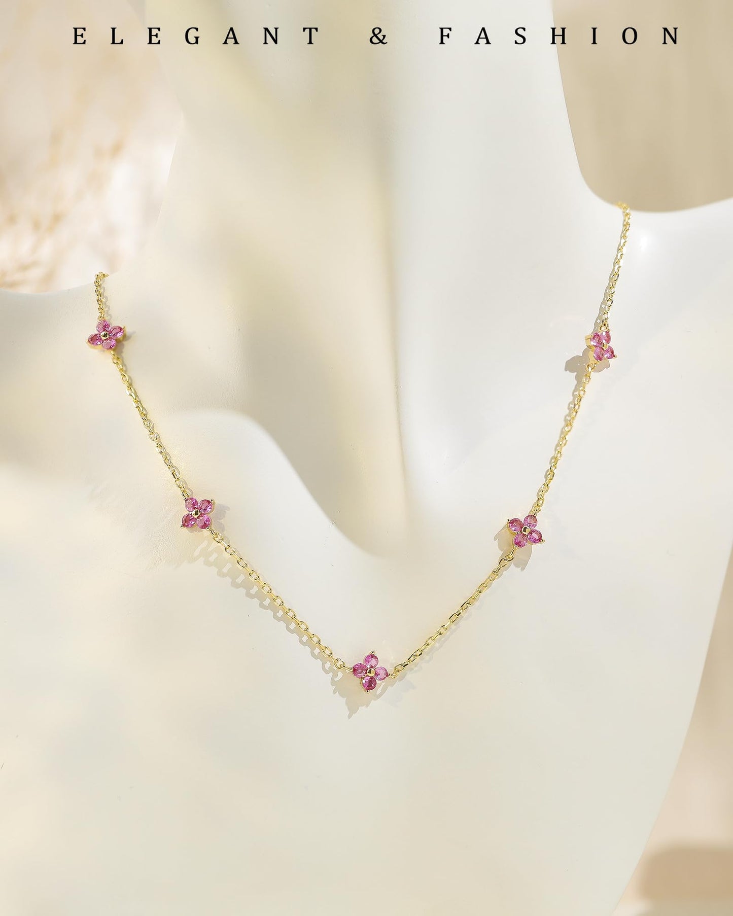 ZHESHY Birthstone Gold Necklace for Women Dainty Non Tarnish 14K Gold Plated Diamond Choker Necklaces Clover Cubic Zirconia Necklace Birthday Valentine's Day Gifts Womens Prom Gold Jewelry