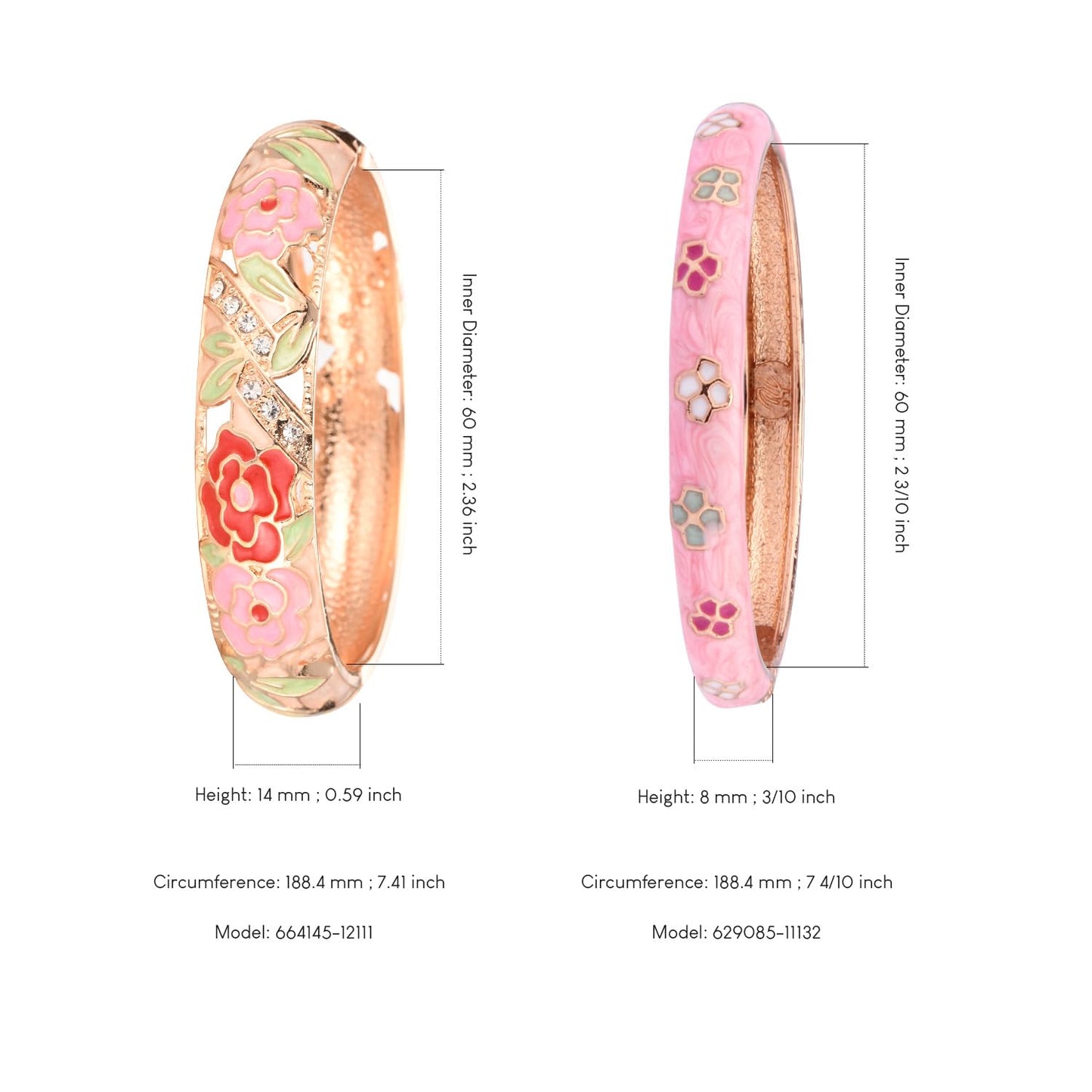 UJOY Fashion Cloisonne Bangle Jewelry Hollowed Rose Handmade Enamel Gifts Cuff Open Bracelet Bangles for Women Gilrs 88C06 Cream Pink