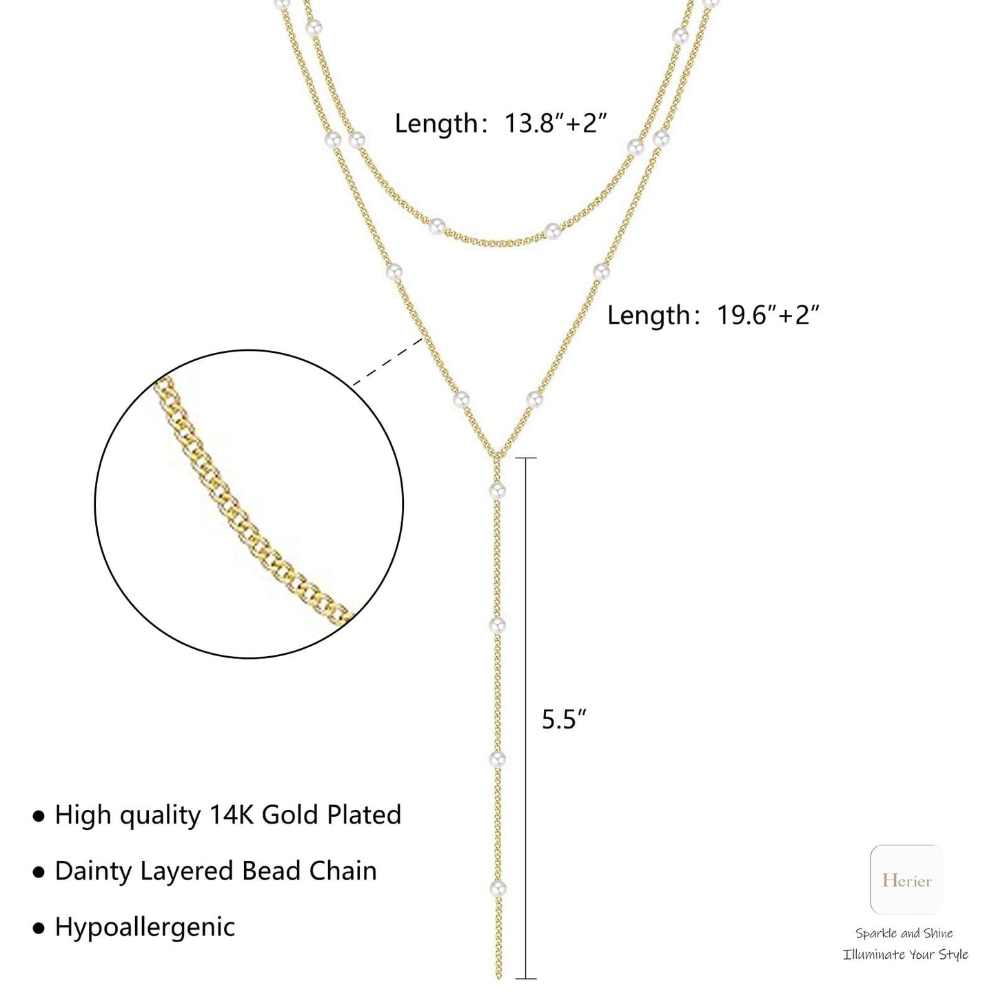 HERIER Gold Necklaces for Women Dainty 14k Gold Plated Long Necklaces for Women Trendy Layered Pearl Necklace Simple Lariat Y Pearl Jewelry Gifts