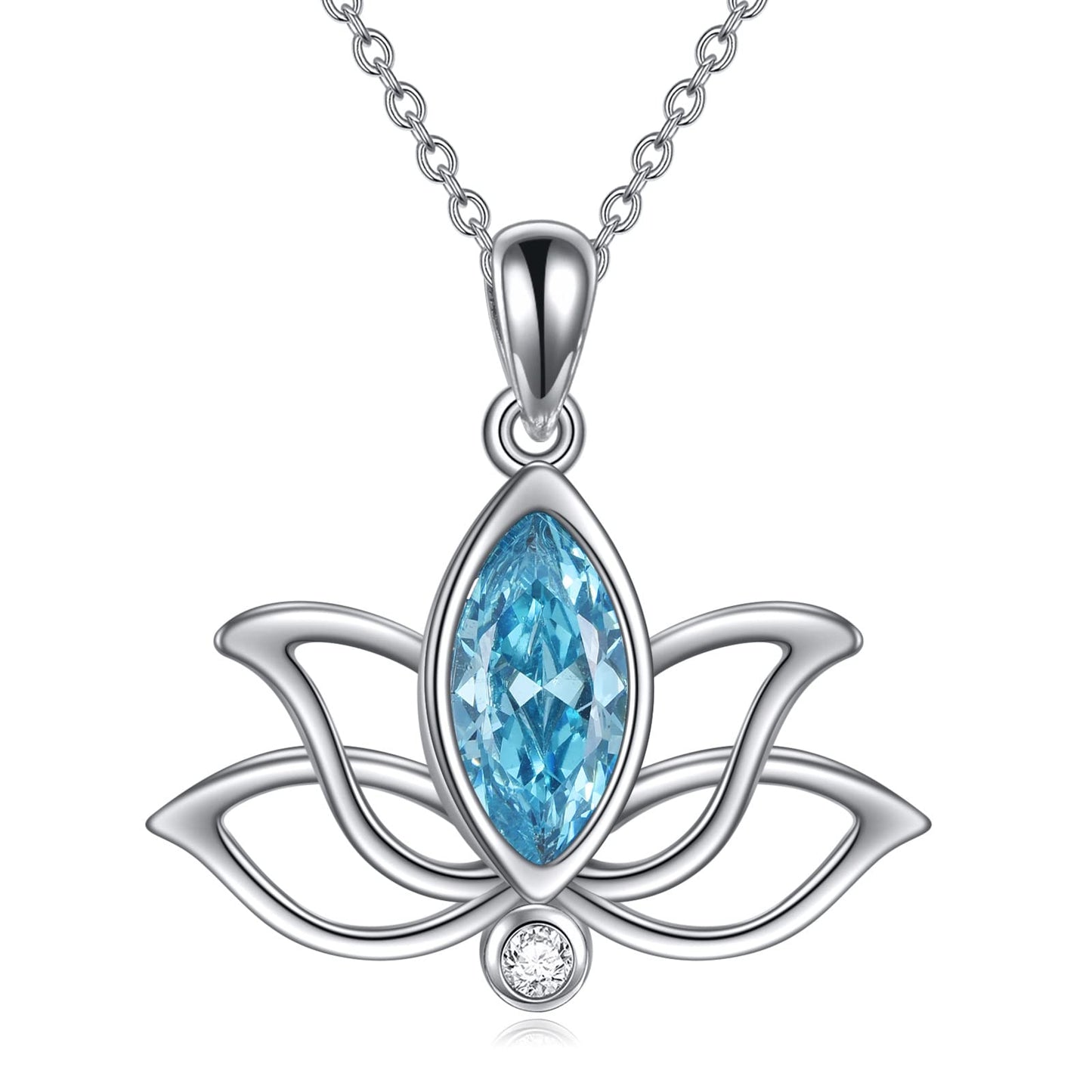 YFN Lotus Necklace Sterling Silver December Birthstone Pendant Blue Topaz Jewelry Gifts for Women (Dec)