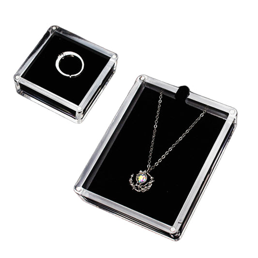 2 Pcs Different Sizes Small Acrylic Jewelry Box with Lid Clear Gemstone Display Box,top cov with magnetic automatic adsorption and Sponge Inside for Gems,Coins, Medallions, Jewelry Packing