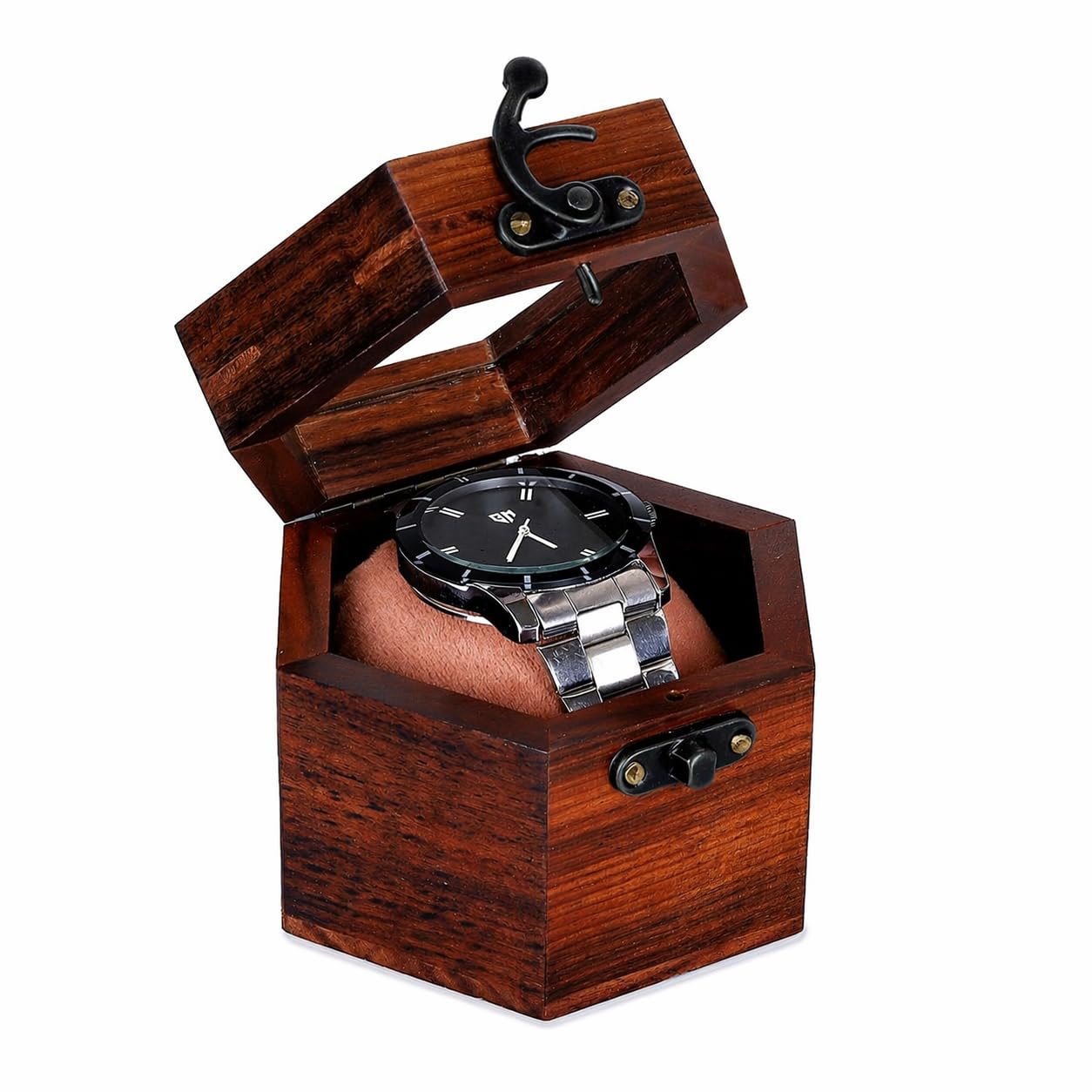 Watch Box for Men, Single Slot Watch Display Case Mens Watch Box Organizer, Dark Rosewood Watch Cases for Men Watch Storage, Valentines Gift Watch Organizer Holder Case for travel with Glass Lid