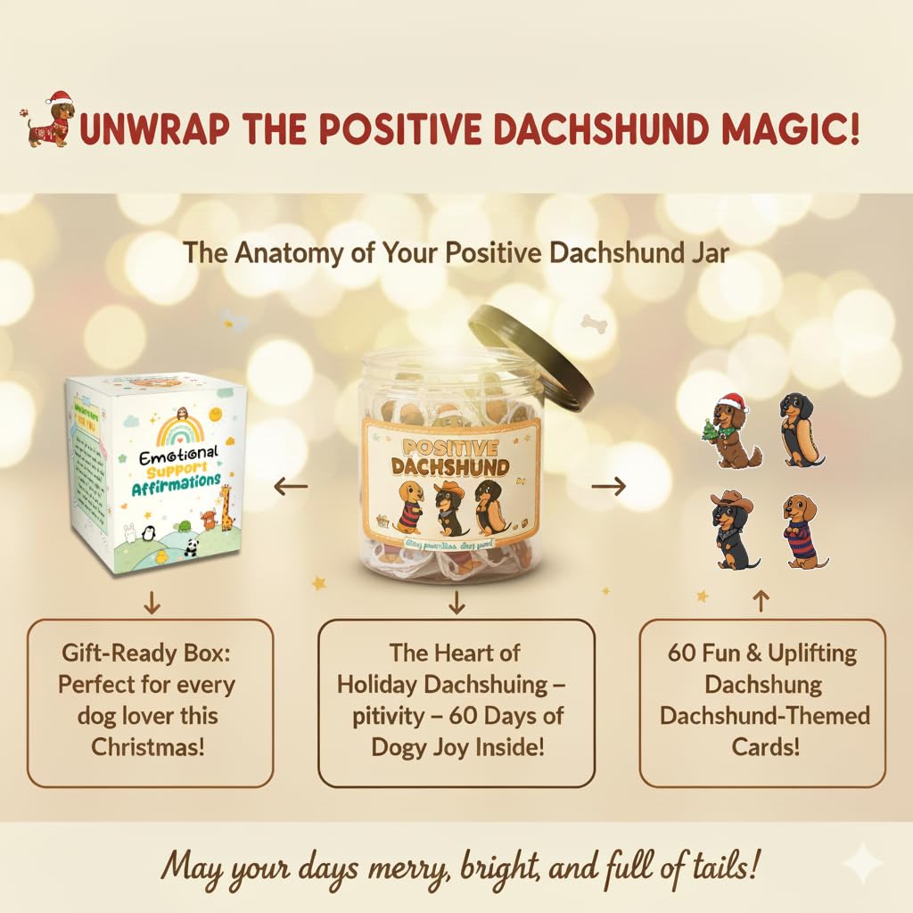 Positive Dachshund Jar with 60 Affirmation Cards, Emotional Support Gift, Funny Dachshund Gifts for Women, Christmas Decor, Weiner Gifts, Cute Puppy Dachshund Decor for Dog Lovers