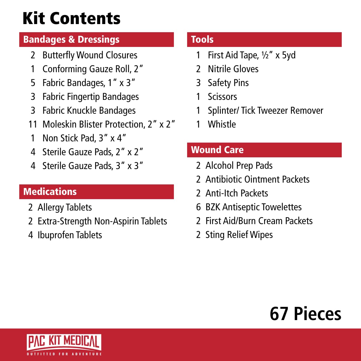 Pac-Kit Watertight Explorer 1 First Aid Kit for Hiking, Camping and Outdoor Activities, 67 Pieces