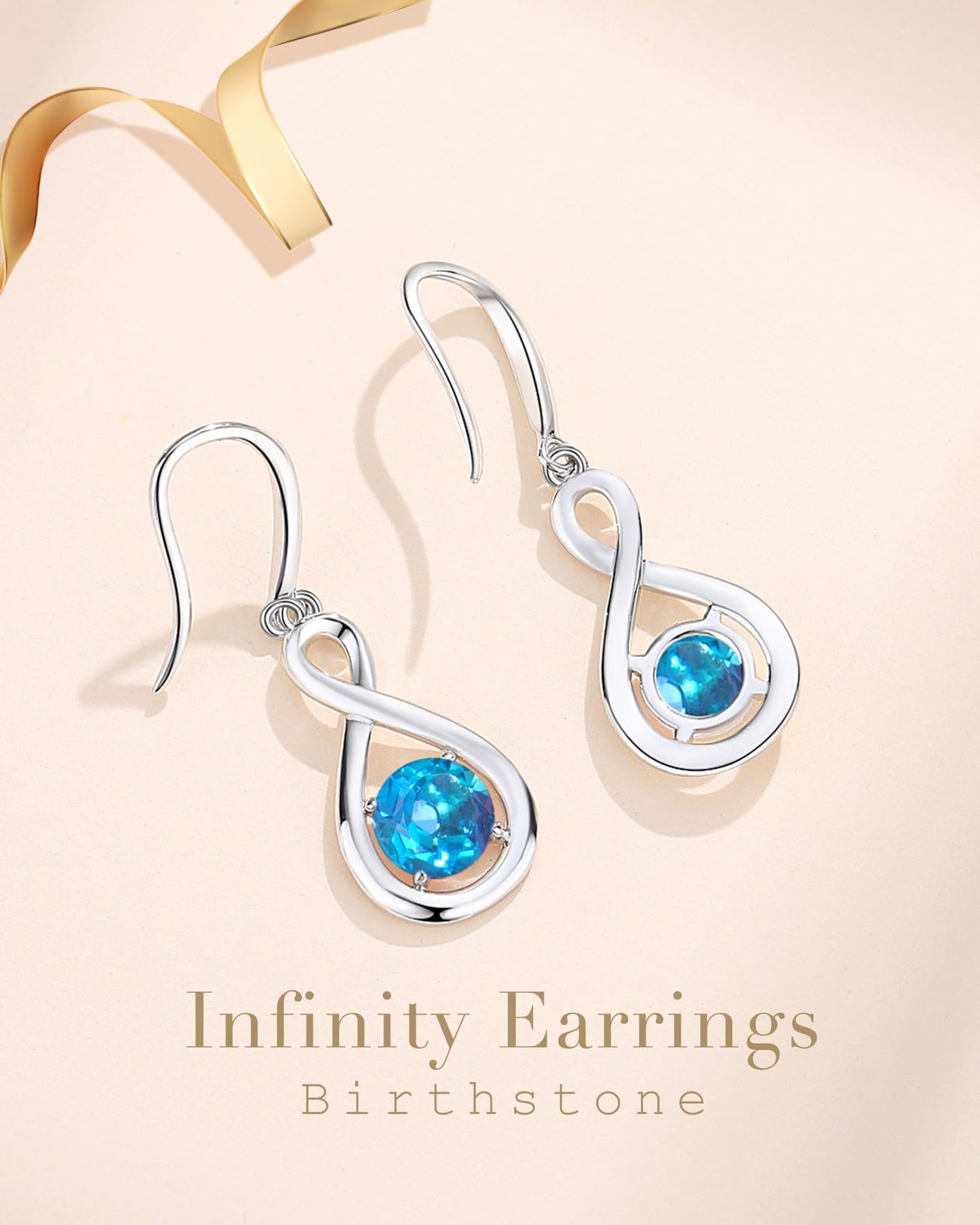 FANCIME London Blue Topaz Dangle Drop Earrings 925 Sterling Silver Infinity November December Birthstone Earring Fine Jewelry Birthday Mothers Day Gifts for Women Her