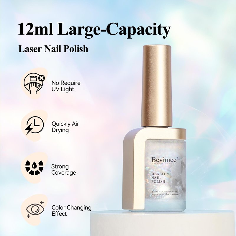 Bevimee Iridescent Holographic Nail Polish 12ML*4Colors Silver Pink Red Green Nail Polish Fast Drying