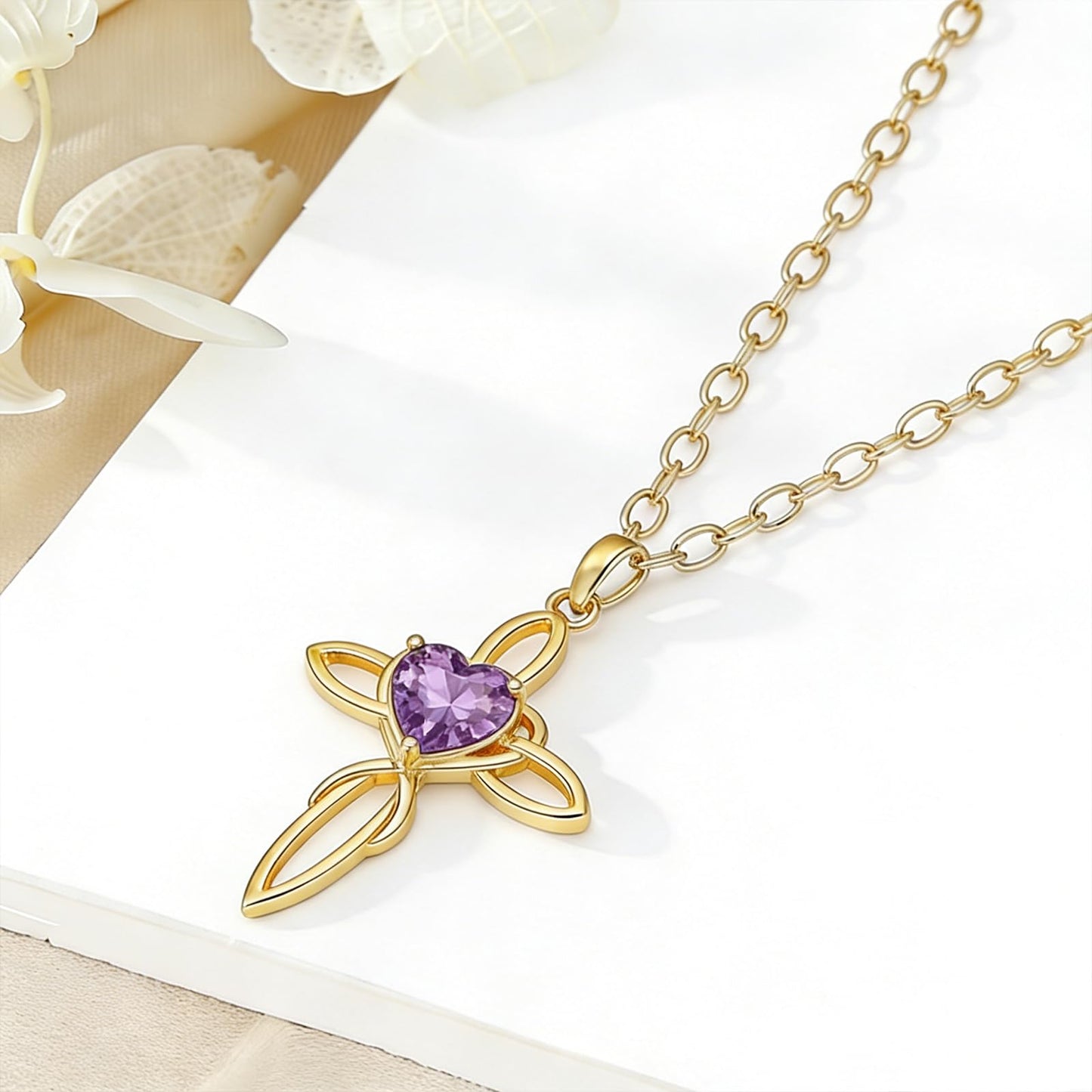POIUY Celtic Knot Cross Birthstone Necklace for Women 14K Gold Irish Infinity Dainty Heart Pendant Cross Jewelry Anniversary Valentines Birthday Mothers Day Gifts for Mom Wife Her