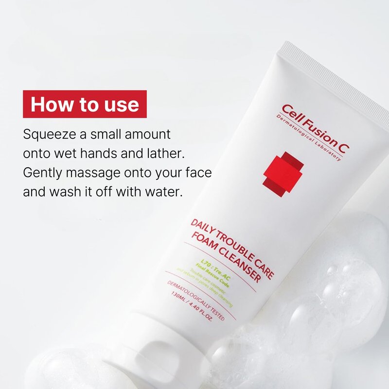Cell Fusion C Tre.AC Daily Trouble Care Foam Cleanser, Gentle Foaming Cleanser for Acne-Prone Skin, Salicylic Acid to Help Clear Acne, 3.38 fl.oz