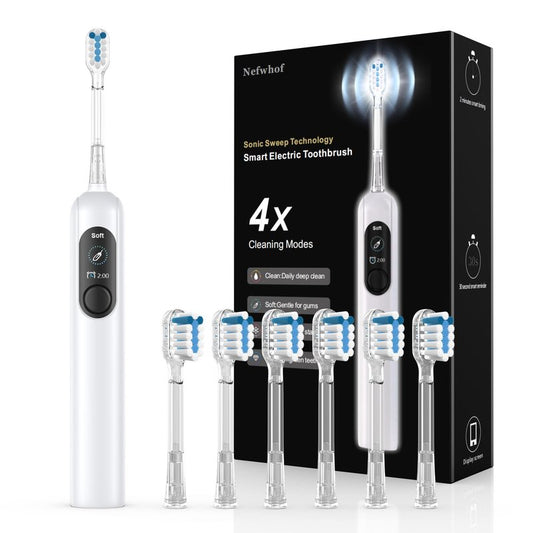 Nefwhof Electric Toothbrush for Adults, Rechargeable Sonic Toothbrush with 42,000 VPM, 5 Modes, 2-Min Timer, IPX7 Waterproof, 6 Brush Heads, Travel Friendly