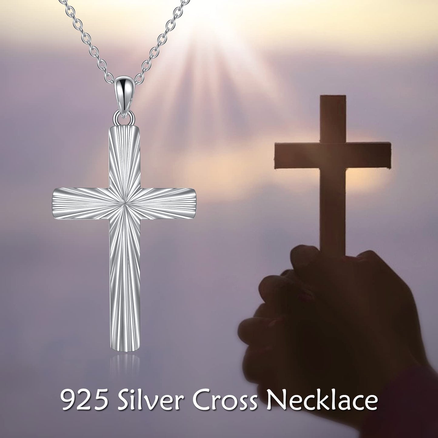 ONEFINITY Religious Cross Pendant Necklace Sterling Silver Origami Cross Pendant Gifts for Women Men Jewelry (Diamond-cut)