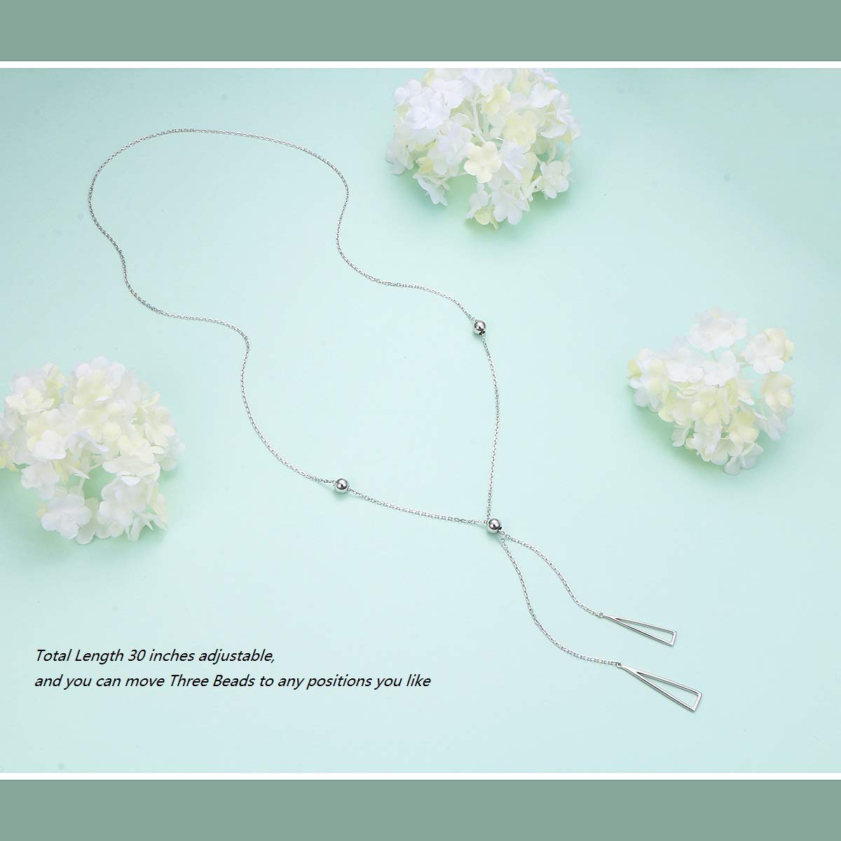 YinShan Dainty Lariat Necklaces Y Necklace Adjustable Long Chain 30 Inches Sweater Chain 925 Sterling Silver Jewelry for Women (Triangle)