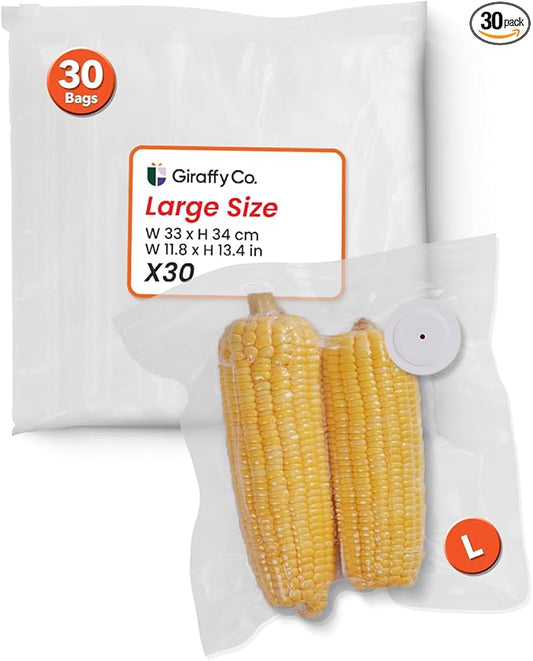 Reusable Vacuum Sealer Bags – 30 Big Food Storage Bags (30x34cm/11.8x13.4in), BPA-Free, Leak-Proof & Odor-Resistant, Compatible with Vacuum Sealer Machines
