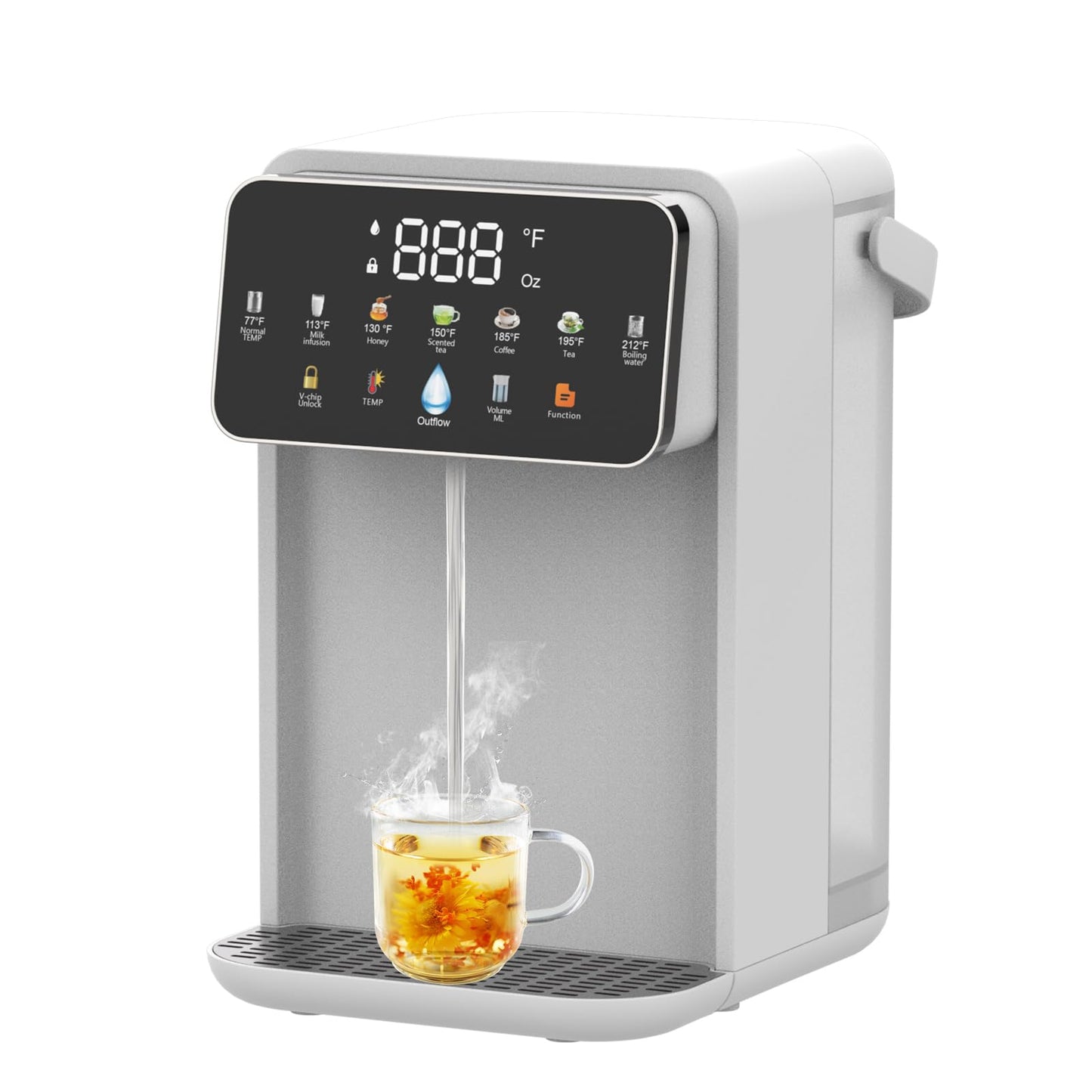 Instant Hot Water Dispenser Countertop for Rapid Heating & Quiet Design Adjustable 7 TEMP & 7 Water Volume Dispense 0.8Gal/3L Removable Water Tank with Carrying Handle BPA Free Fit Kitchen Counter